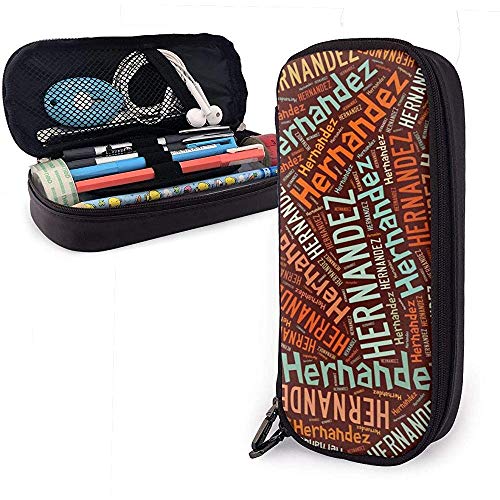 Hernandez Nombre Americano Caja de lápices de cuero de alta capacidad Porta bolígrafos Bolsa de almacenamiento Organizador de caja Bolígrafo de maquillaje de oficina Bolso cosmético portátil