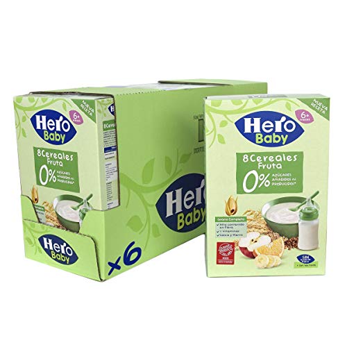 Hero Baby - Papilla de 8 Cereales con Fruta sin Azúcares Añadidos, para Bebés a Partir de los 6 Meses - Pack de 6 x 340 g