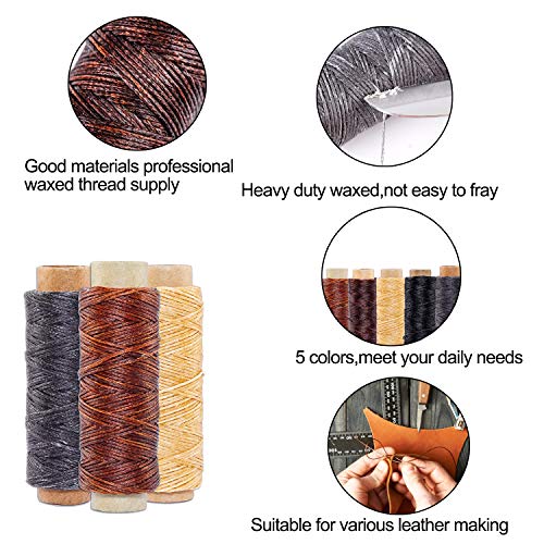 Herramienta de Artesanía de Cuero Agujas de Coser a Mano de Tapicería de Cuero de Lona Accesorios de Costura de Bricolaje con 5 Rollo 50m 150D Hilo de Coser de Cuero Encerado 16 unids