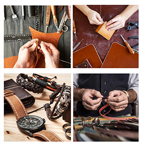 Herramienta de Artesanía de Cuero Agujas de Coser a Mano de Tapicería de Cuero de Lona Accesorios de Costura de Bricolaje con 5 Rollo 50m 150D Hilo de Coser de Cuero Encerado 16 unids