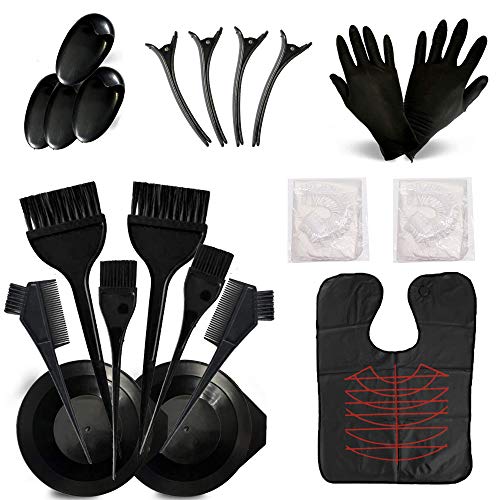 Herramientas para teñir el Cabello, Kit de Pelo Tinte Herramientas, Kit de Herramientas para Coloración, Tinte de Peluquería, Tazón, Cepillos, Peine y Clips