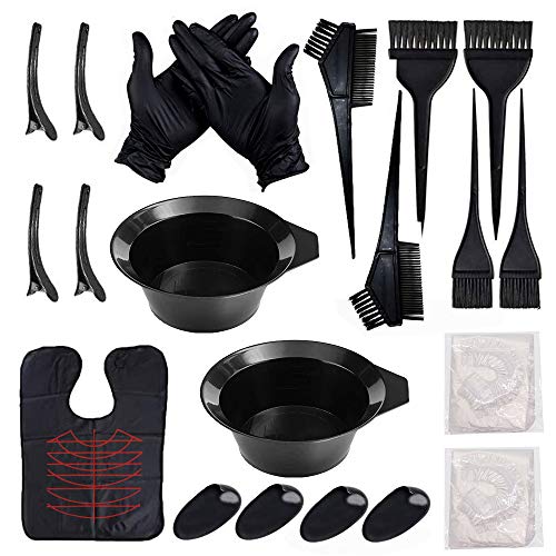 Herramientas para teñir el Cabello, Kit de Pelo Tinte Herramientas, Kit de Herramientas para Coloración, Tinte de Peluquería, Tazón, Cepillos, Peine y Clips