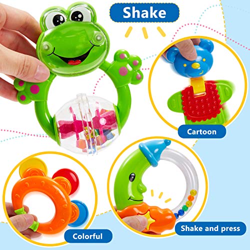 HERSITY Juguete de Primer Sonajero y Mordedor Infantil 6 Piezas con Maletín Regalo para Bebé 3 4 5 6 Meses