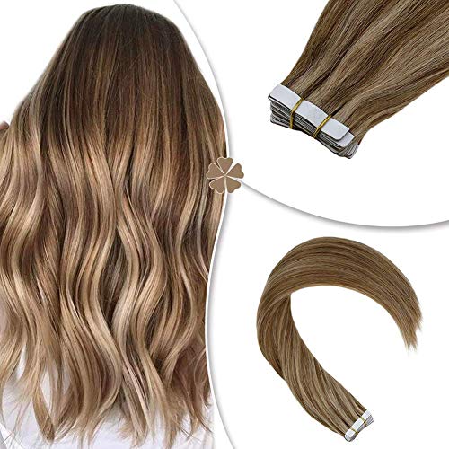 Hetto LINDA NUEVA COLECCION PARA MUJER AFRICANA Y AMERICANA EUROPEA 20 PULGADA NATURAL CABELLO SIN COSTURA COLOR PIANO MARRON MEZCADO 8 CON 27 RUBIO BRILLANTE