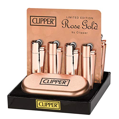 HIBRON Clipper 1 Encendedor Mechero Clásico Largo Metal Rose Gold Oro Rosa Mate Cepilldo Y 1 Llavero Gratis