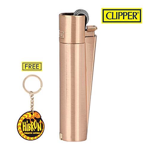 HIBRON Clipper 1 Encendedor Mechero Clásico Largo Metal Rose Gold Oro Rosa Mate Cepilldo Y 1 Llavero Gratis
