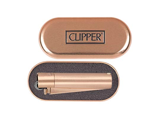 HIBRON Clipper 1 Encendedor Mechero Clásico Largo Metal Rose Gold Oro Rosa Mate Cepilldo Y 1 Llavero Gratis