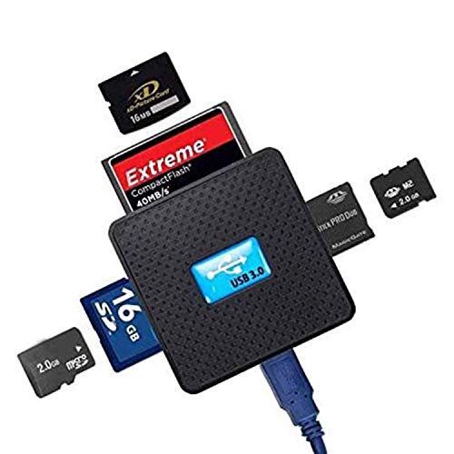 High Speed - All in One USB 3.0 Card Reader / Writer - Compatible with SD, SDHC, SDXC, Micro SD, TF, CF, XD, M2 and Sony Memory Stick Pro Duo Card - For Sony, Panasonic, Canon, Fujifilm, Olympus, Pentax, Kodak, JVC, Minolta, Samsung, Nikon, Casio, BenQ an