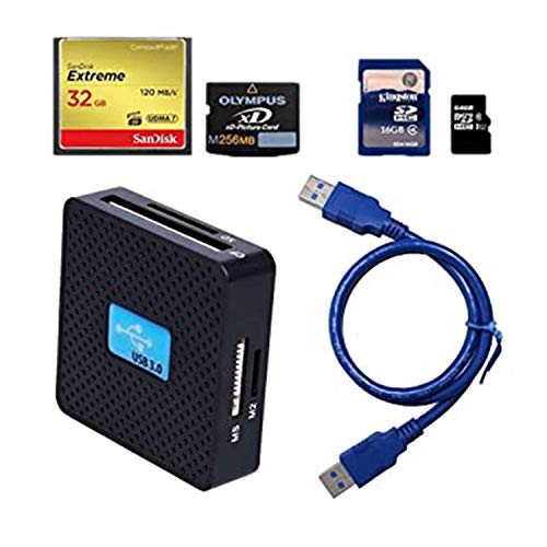 High Speed - All in One USB 3.0 Card Reader / Writer - Compatible with SD, SDHC, SDXC, Micro SD, TF, CF, XD, M2 and Sony Memory Stick Pro Duo Card - For Sony, Panasonic, Canon, Fujifilm, Olympus, Pentax, Kodak, JVC, Minolta, Samsung, Nikon, Casio, BenQ an