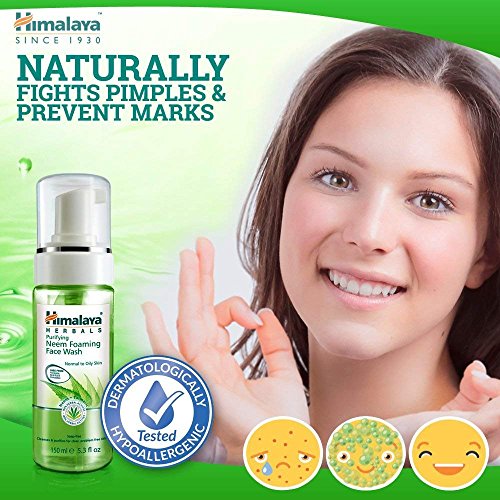 Himalaya Herbals Neem Face Wash Foam con extracto de cúrcuma - Limpiador facial a base de hierbas - hipoalergénico, sin parabenos - PROBADO DERMATOLÓGICAMENTE - 150 ml (paquete de 2)