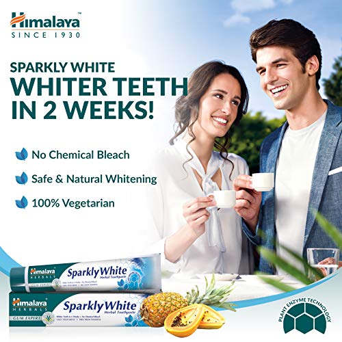 Himalaya Herbals Sparkly White Pasta de dientes a base de hierbas * Obtenga dientes más blancos en 2 semanas * Eliminación avanzada de placa, no contiene sustancias químicas, 100% vegana 75ml (3-Pack)