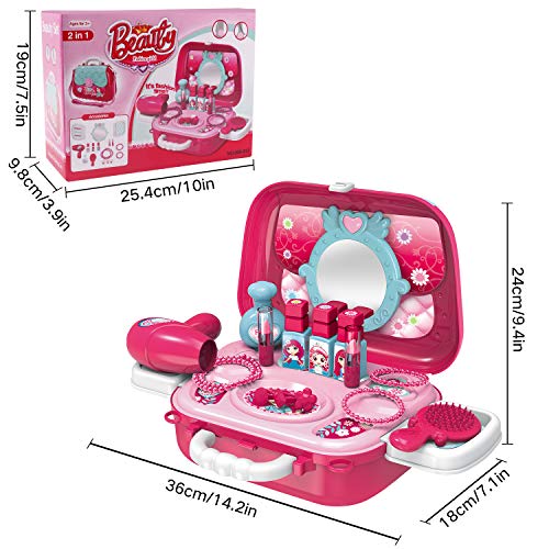 Hiveseen Maletin De Belleza y peluqueria Juguete de joyería Set con Accesorios para niñas 3 años