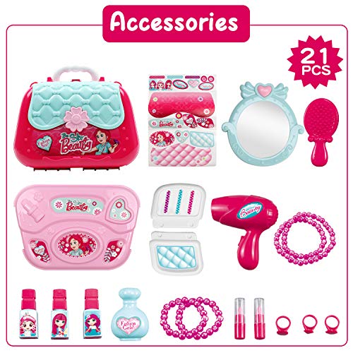 Hiveseen Maletin De Belleza y peluqueria Juguete de joyería Set con Accesorios para niñas 3 años