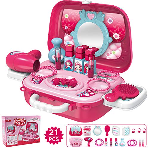 Hiveseen Maletin De Belleza y peluqueria Juguete de joyería Set con Accesorios para niñas 3 años