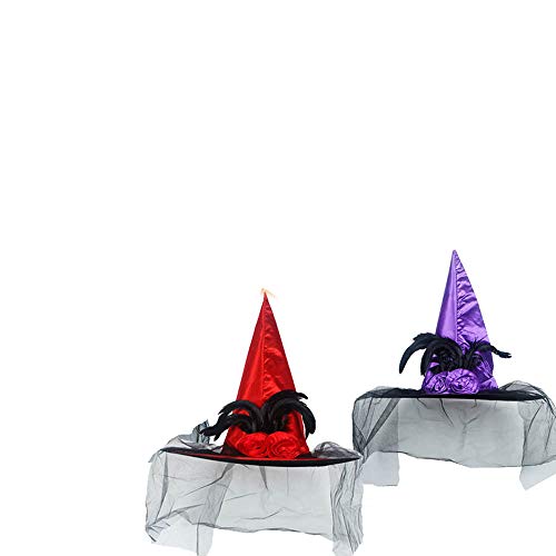 HLCE Ladies Adults Halloween Fancy Party Hat Rojo Purple Feather Style Golden Purple Spider Web Style (Color : Purple)