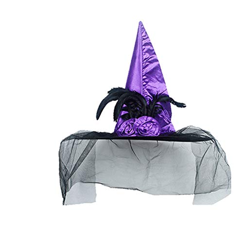 HLCE Ladies Adults Halloween Fancy Party Hat Rojo Purple Feather Style Golden Purple Spider Web Style (Color : Purple)