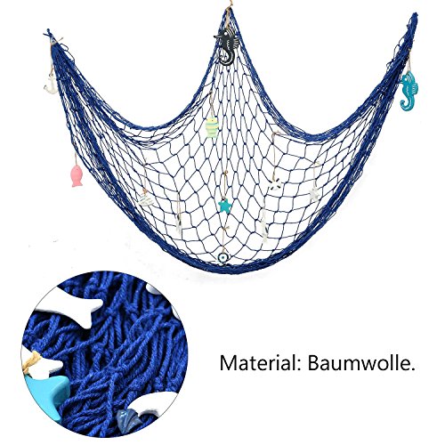 HOGAR AMO Red para Pescar Decorativa, Net Náutica con 6 Accesorios, 150 x 200cm, Estilo Mediterráneo, para Decorar la Pared, para la Casa, Bar, Restaurante, Boda