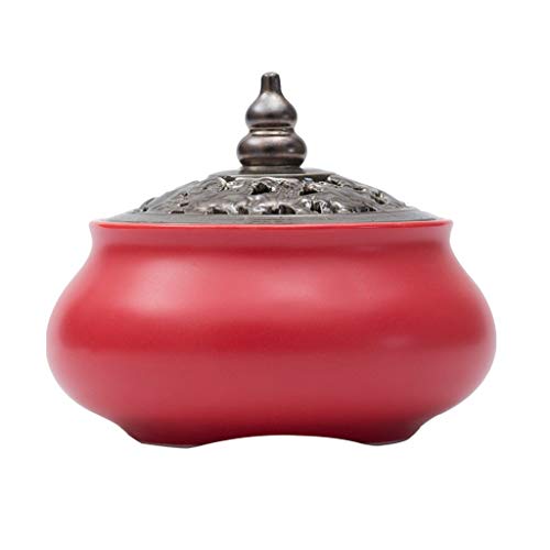 Hogar Porta-inciensos Cerámica exquisita bobina quemador de incienso con el hueco de cobre cubierta principal casa de té de la decoración de la hornilla de incienso retro Zen antiguo Agar quemador Por