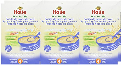 Holle Papilla de Copos de Arroz (+4 Meses) sin Gluten - Paquete de 6 x 250 gr - Total: 1500 gr