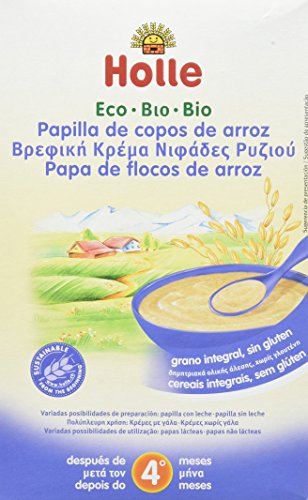 Holle Papilla de Copos de Arroz (+4 Meses) sin Gluten - Paquete de 6 x 250 gr - Total: 1500 gr