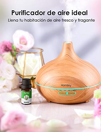 Homasy 500ml Difusor de Aromaterapia con 6 Botellas de Aceite Esencial 100% Puro, Difusor de Aroma Silencioso y Silencioso, 7 Luces LED de Color, sin BPA para el Hogar y la Oficina, Amarillo