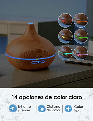 Homasy 500ml Difusor de Aromaterapia con 6 Botellas de Aceite Esencial 100% Puro, Difusor de Aroma Silencioso y Silencioso, 7 Luces LED de Color, sin BPA para el Hogar y la Oficina, Amarillo