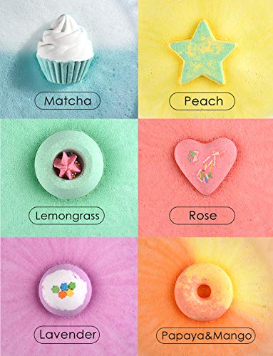 Homasy 6 Piezas Bombas de Baño, Kit SPA de Aceite Esencial Hecho a Mano, Bombas de Baño de Burbujas Efervescentes, Manteca de Karité Hidrata, Cumpleaños, Regalos para Mujeres, Madres y Niños