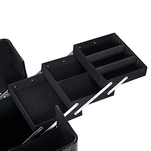 HOMCOM Estuche de Maquillaje Maletín para Maquillaje Organizador Cosméticos Profesional Caja de Belleza Portátil 4 Niveles 35.5x20x25.5cm Aluminio