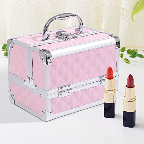 HOMCOM Maletín de Maquillaje Organizador Cosméticos Profesional Estuche de Maquillaje Caja de Belleza Portátil con Cerradura Varios Compartimientos 20x15x15cm Aluminio