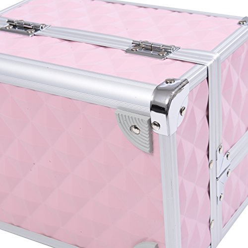 HOMCOM Maletín de Maquillaje Organizador Cosméticos Profesional Estuche de Maquillaje Caja de Belleza Portátil con Cerradura Varios Compartimientos 20x15x15cm Aluminio