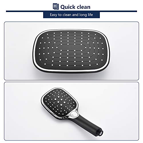 Homelody Conjunto de Ducha Negro Set con Pantalla de visualización digital Con estante Ducha de mano 3 tipos de chorro Spray superior cuadrado de 10 pulgadas Altura Ajustable