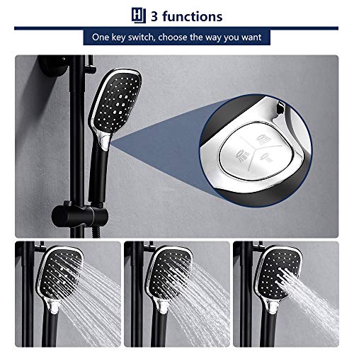 Homelody Conjunto de Ducha Negro Set con Pantalla de visualización digital Con estante Ducha de mano 3 tipos de chorro Spray superior cuadrado de 10 pulgadas Altura Ajustable