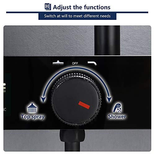 Homelody Conjunto de Ducha Negro Set con Pantalla de visualización digital Con estante Ducha de mano 3 tipos de chorro Spray superior cuadrado de 10 pulgadas Altura Ajustable