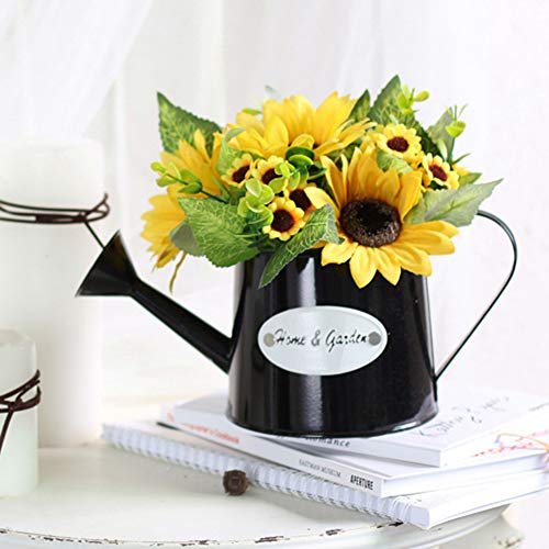 Homeofying - 1 unidad de girasol artificial en maceta con maceta para regar en forma de maceta de bonsái, decoración del hogar, oficina, escritorio, flores artificiales para boda, plástico, Sunflower