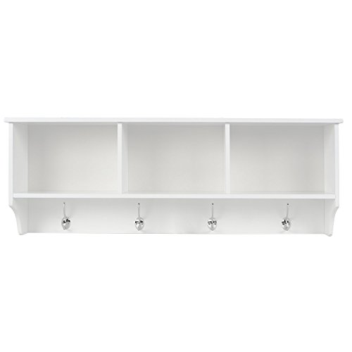 Homfa Estantería Colgante Estantería de Pared para baño Dormitorio y Cocina Estantería Cubos de Pared Blanco 3 Compartimentos y 8 Ganchos 98x20x35cm