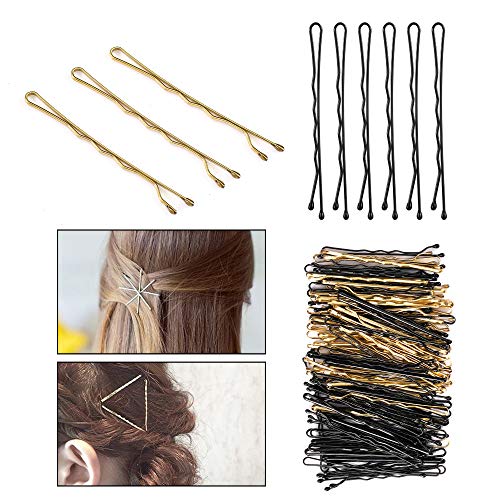 Horquillas para el pelo, 50 horquillas de acero inoxidable negro y 50 agarraderas de metal rubio con caja de almacenamiento transparente para decoración de cabello para mujeres y niñas.