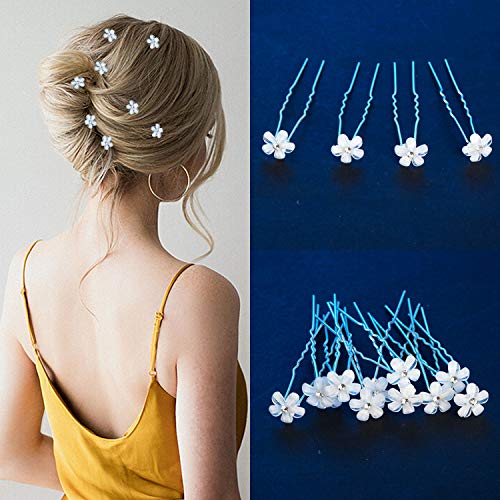 Horquillas para el Pelo, GuKKK 40 piezas Flores y Perlas de Diamantes Horquillas, Pinzas para el Cabello en Forma de U, Accesorios para el Pelo de Fiesta de Bodas Nupcial(4 Estilos Mezclados)