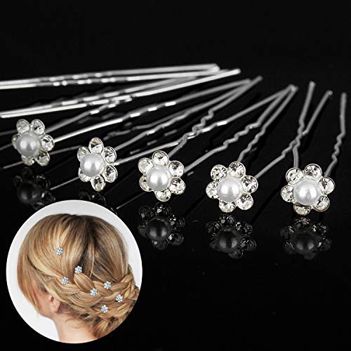Horquillas para el Pelo, GuKKK 40 piezas Flores y Perlas de Diamantes Horquillas, Pinzas para el Cabello en Forma de U, Accesorios para el Pelo de Fiesta de Bodas Nupcial(4 Estilos Mezclados)