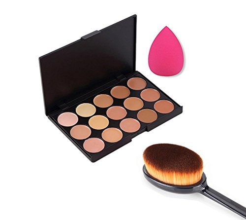 Hosaire El Corrector de Color 15 + Sombra de Ojos Cepillo + Esponja Maquillaje Fundación Puff