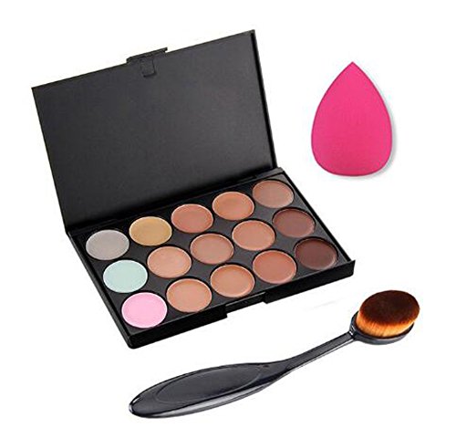 Hosaire El Corrector de Color 15 + Sombra de Ojos Cepillo + Esponja Maquillaje Fundación Puff