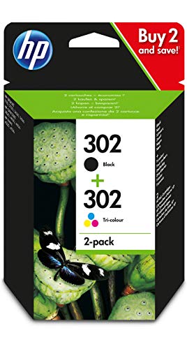 HP 302 X4D37AE, Pack de 2, Cartuchos de Tinta Originales Negro y Tricolor, compatible con impresoras de inyección de tinta HP DeskJet 1110,2130,3630; ENVY 4520; OfficeJet 3830,4650,5220,5230