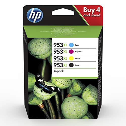 HP 953XL 3HZ52AE, Pack de 4, Cartuchos de Tinta Originales de alto rendimiento, Negro y Tricolor, compatible con impresoras HP OfficeJet Pro 7720, 7730, 7740, OfficeJet Pro Series 8000
