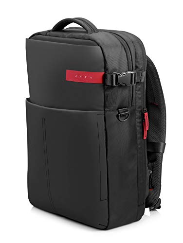 HP OMEN - Mochila para portátiles gaming de hasta 17.3" (bolsillos internos, malla ajustable, espalda acolchada), color negro y rojo