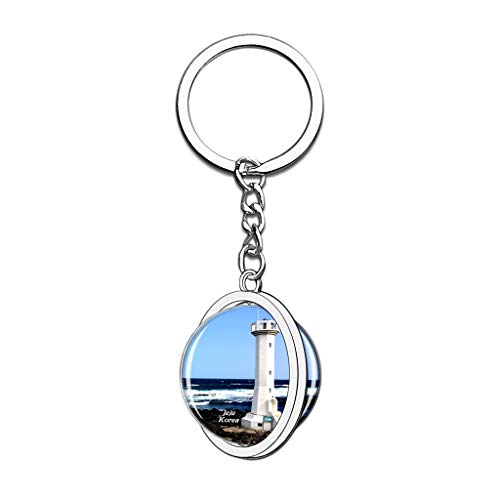 Hqiyaols Keychain Isla UDO Jeju Corea Cristal Girar Acero Inoxidable Llavero Viajes Ciudad Recuerdo Llavero