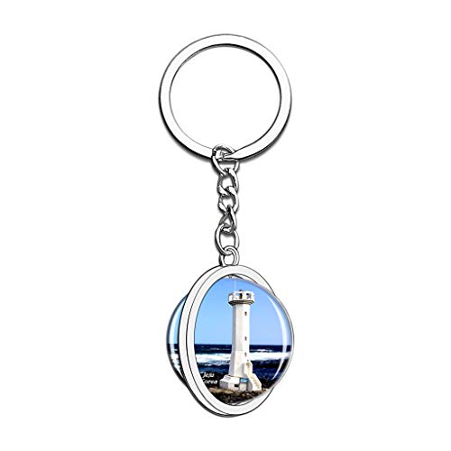 Hqiyaols Keychain Isla UDO Jeju Corea Cristal Girar Acero Inoxidable Llavero Viajes Ciudad Recuerdo Llavero