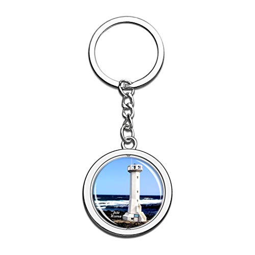 Hqiyaols Keychain Isla UDO Jeju Corea Cristal Girar Acero Inoxidable Llavero Viajes Ciudad Recuerdo Llavero