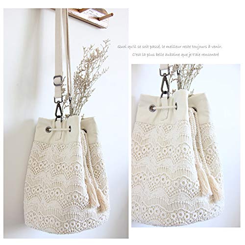 HQQ Art Fresh Cotton and Linen Retro Lace Messenger Bag Bucket Bag