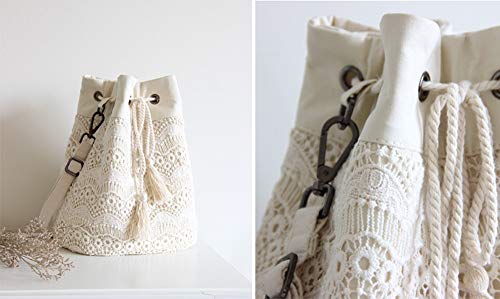 HQQ Art Fresh Cotton and Linen Retro Lace Messenger Bag Bucket Bag