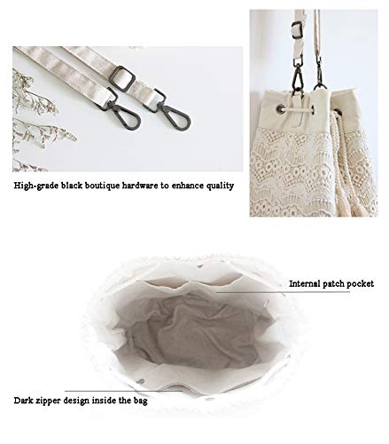 HQQ Art Fresh Cotton and Linen Retro Lace Messenger Bag Bucket Bag