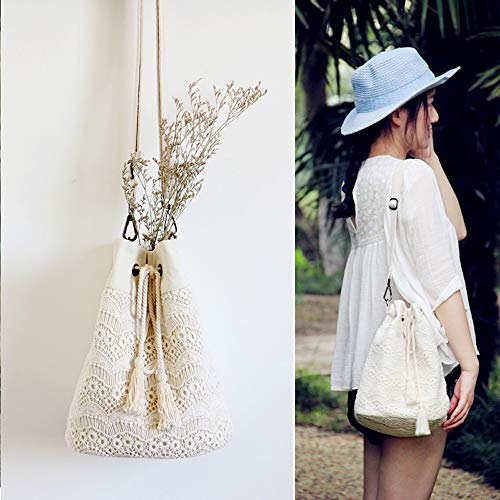 HQQ Art Fresh Cotton and Linen Retro Lace Messenger Bag Bucket Bag
